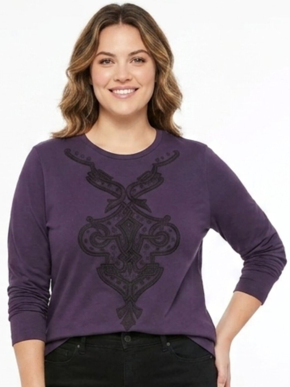 Just Cavalli Embroidered Cotton Purple Tee- Sz. XL